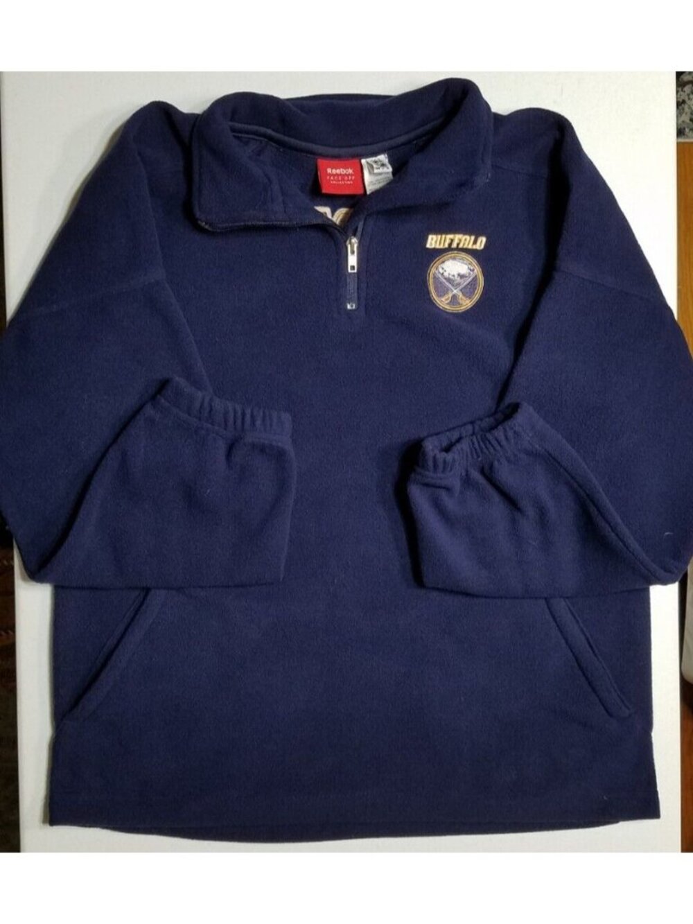 Buffalo Sabres NHL Hockey Blue Reebok Quarter Zip Fleece Pullover Youth Lg 14/16